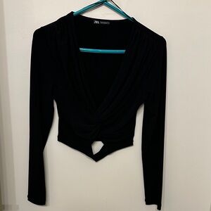 Zara Elegant Black Twist Front Blouse